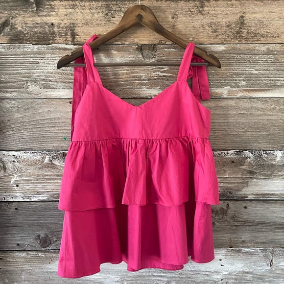 Zara Tops Zara Trafaluc Womens Hot Pink Ruffle Babydoll Tie Strap